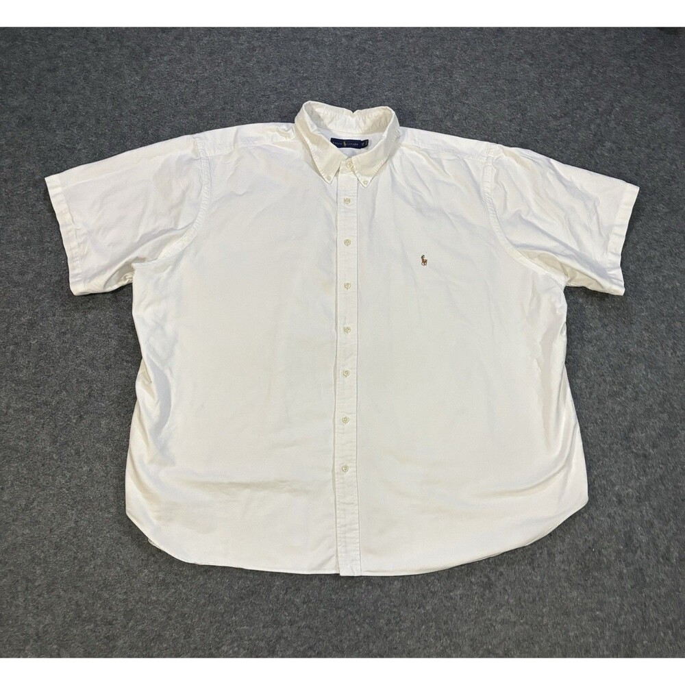 Polo Ralph Lauren Shirt Mens Big 4XB White Button Classic Short Sleeve Pony Read